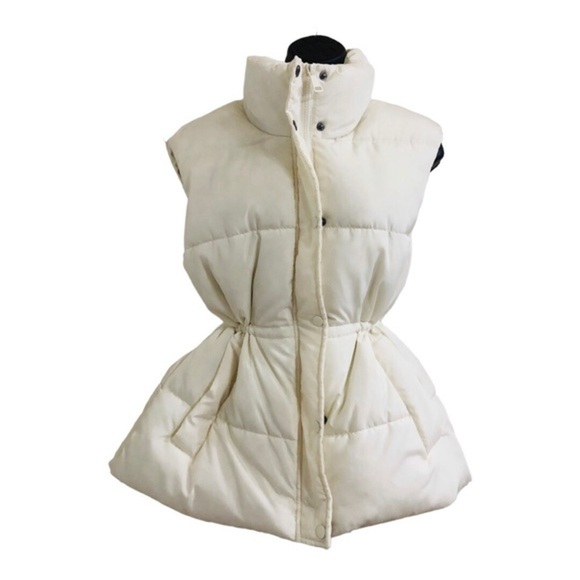 puffy insulated cream ecru quilted‎ sleeveless winter ski vest size Small new - Picture 2 of 16